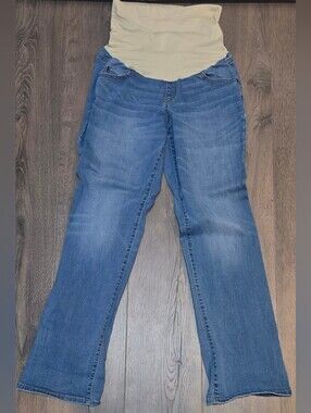 a:glow Blue Boot Cut Maternity Jeans with Beige Panel Size 12 Stretchy